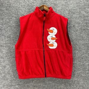 Sierra Pacific Vest Women L Large Red Snowmen High Neck Full Zip Fleece